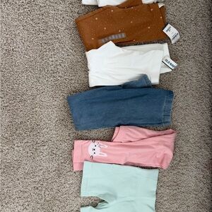 Kids Bottoms set of six Leggings/Jeans 4T-5T, 3 pairs are new.